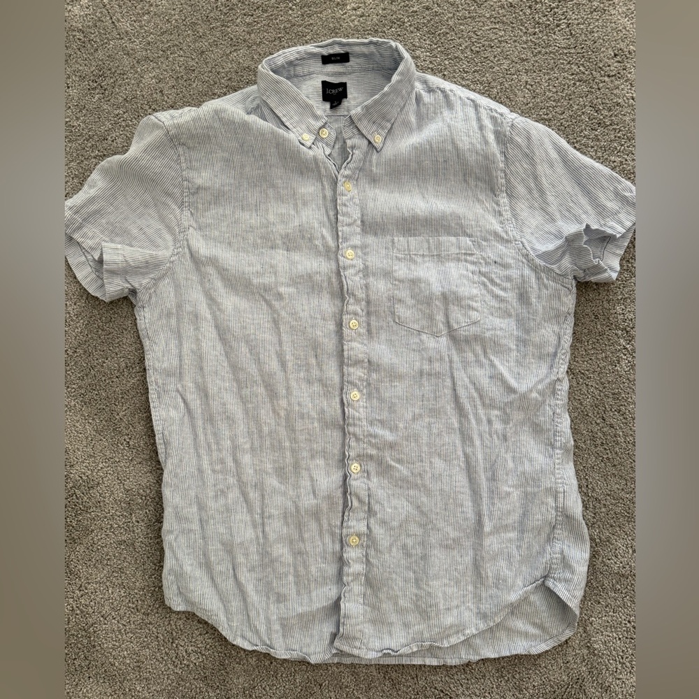 Men's Striped Blue J Crew Short Sleeve Shirt